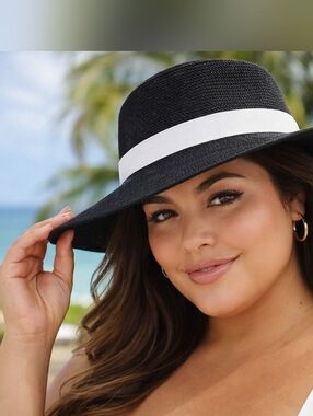 Carlos by Carlos Santana Wide Brim Straw Hat Black with White Band NWT